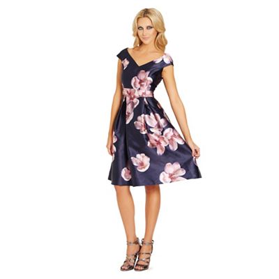 Floral 'Rose' sateen pleated prom dress